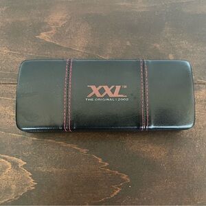 XXL eyewear glasses case black leather with red stitching